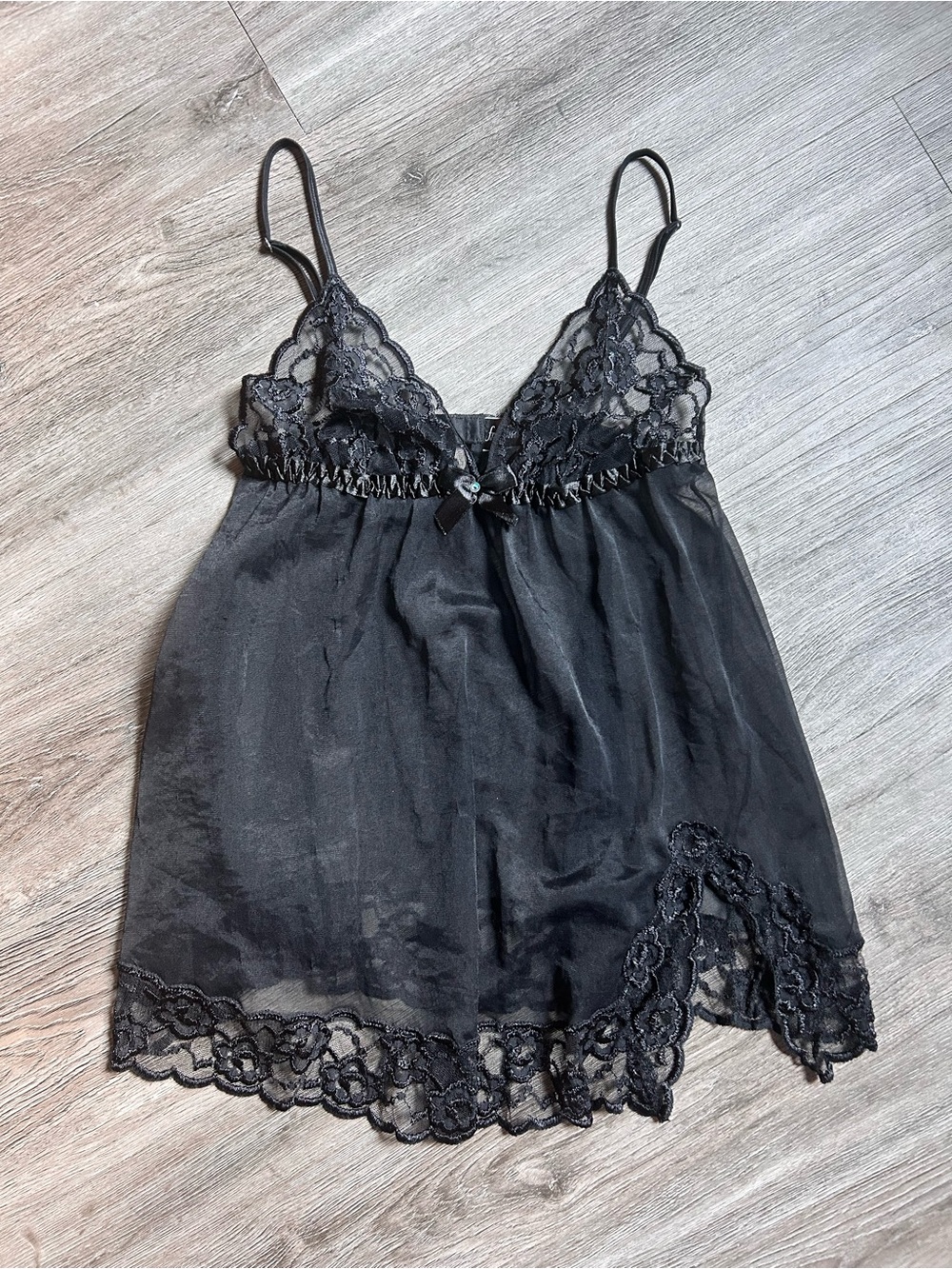 Goth Glam Fairy Frederick's of Hollywood Black Lace Mesh Chemise Babydoll Top
